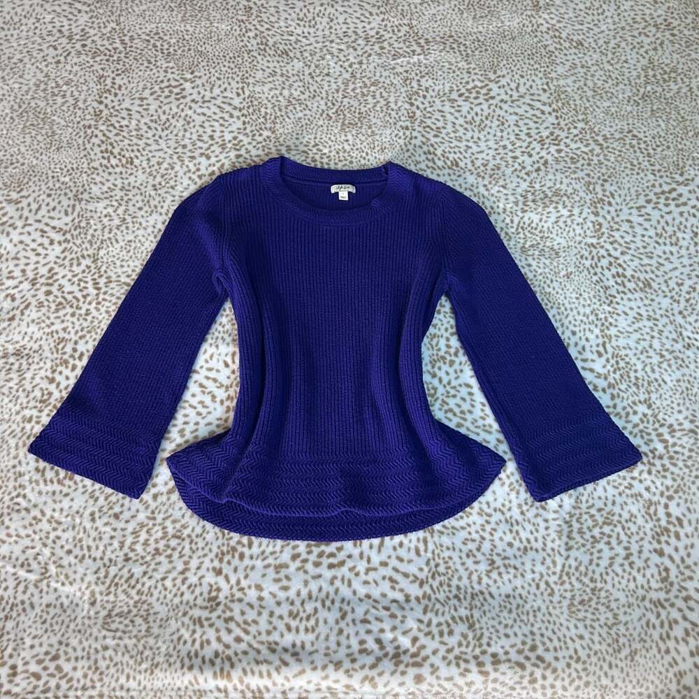 Style & Co Sweater Size L Purple Ribbed Knit Peplum Pullover